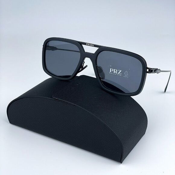 NEW Prada PR57ZS 1BO5Z1 Matte Black Polarized Grey Pilot Metal Unisex Suglasses - Picture 2 of 11